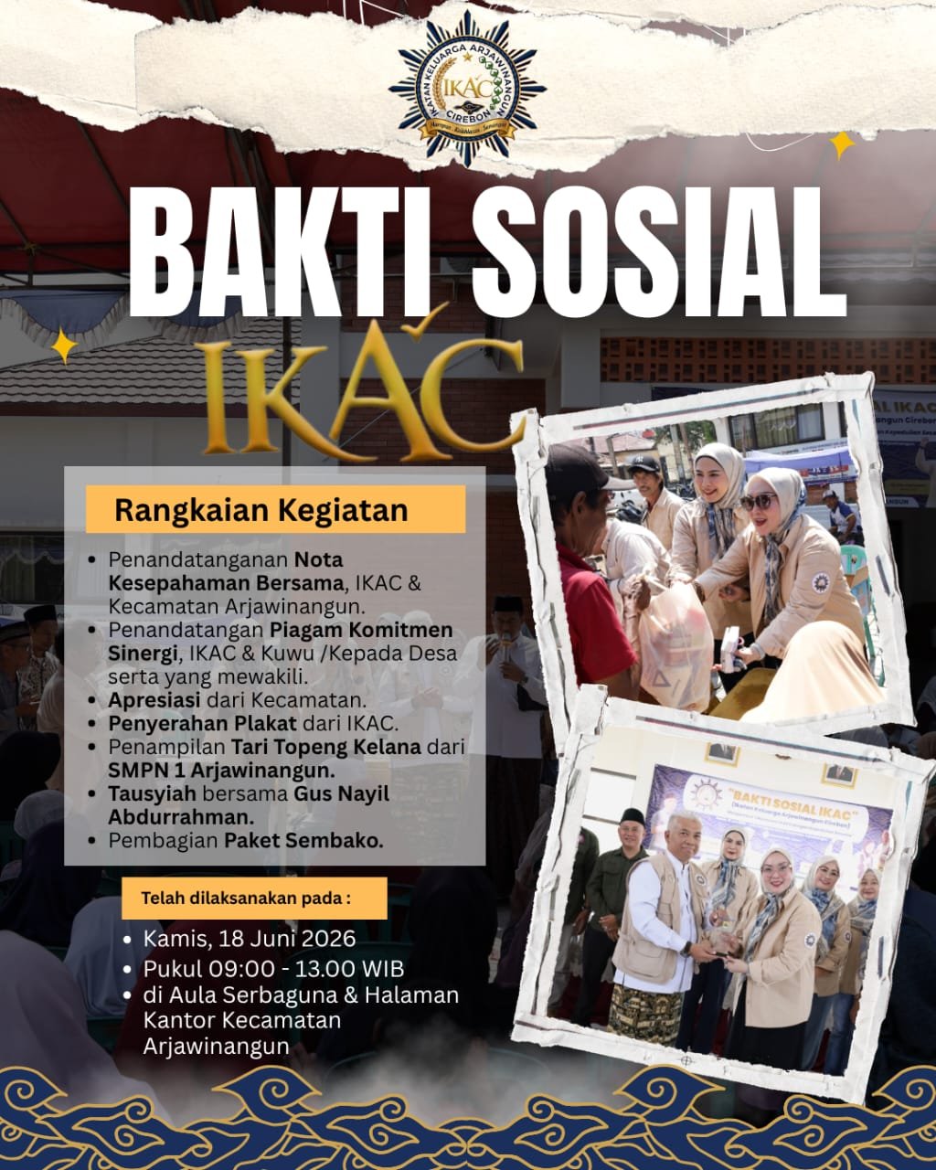 Sukes Gelar Aksi Sosial, IKAC Terima Plakat Apresiasi dari Pemerintah Kecamatan Arjawinangun
