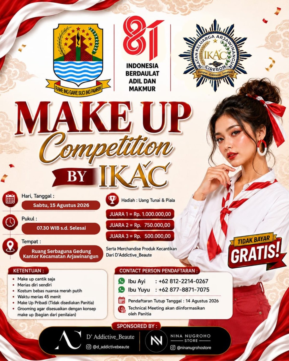 🚨 *BIAYA PENDAFTARAN GRATIS! KUOTA TERBATAS, AYO DAFTAR SEKARANG JUGA!*💄✨